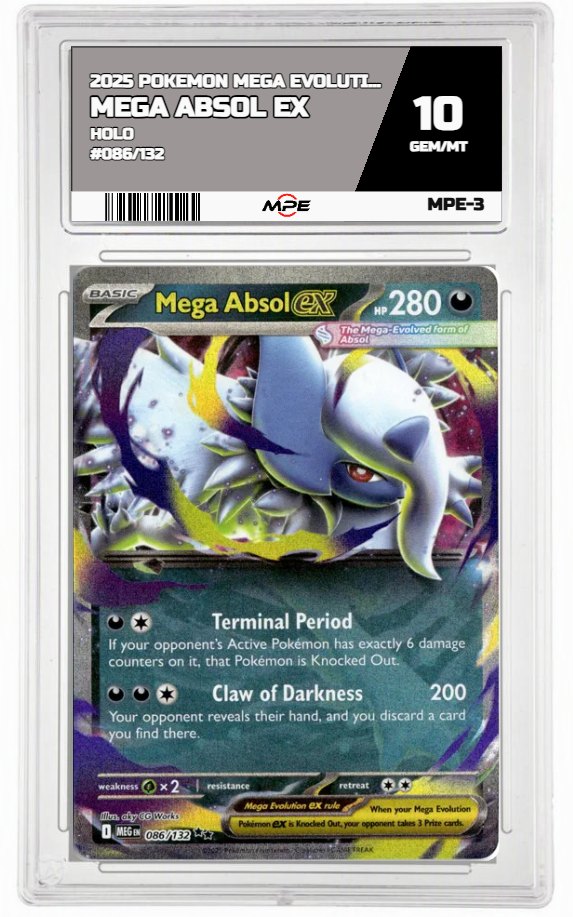 2025 POKEMON MEGA EVOLUTION HOLO #086/132 MEGA ABSOL EX MPE 10 GEM/MT — graded card auctioned from the MPE vault