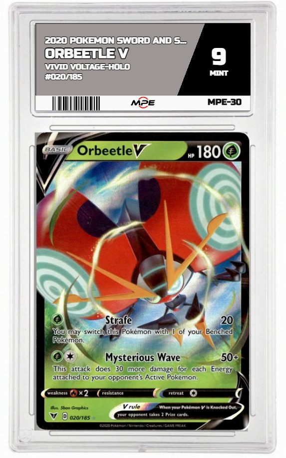 2020 POKEMON SWSH VIVID VOLTAGE-HOLO #020/185 ORBEETLE V MPE 9 MINT — graded card auctioned from the MPE vault