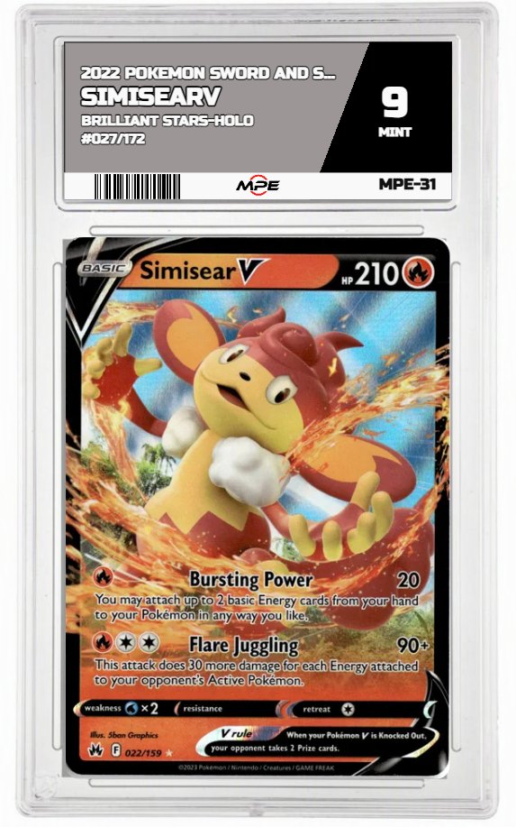 2022 POKEMON SWSH BRILLIANT STARS-HOLO #027/172 SimisearV MPE 9 MINT — graded card auctioned from the MPE vault