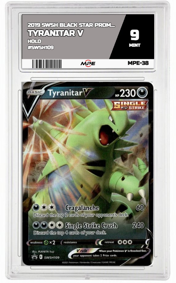 2019 SWSH BLACK STAR PROMOS HOLO #SWSH109 TYRANITAR V MPE 9 MINT — graded card auctioned from the MPE vault