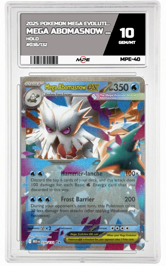 2025 POKEMON MEGA EVOLUTION HOLO #036/132 Mega Abomasnow EX MPE 10 GEM/MT — graded card auctioned from the MPE vault