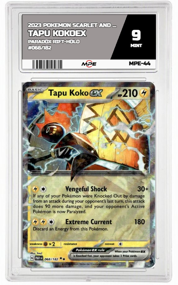 2023 POKEMON SV PARADOX RIFT-HOLO #068/182 Tapu KokoEX MPE 9 MINT — graded card auctioned from the MPE vault