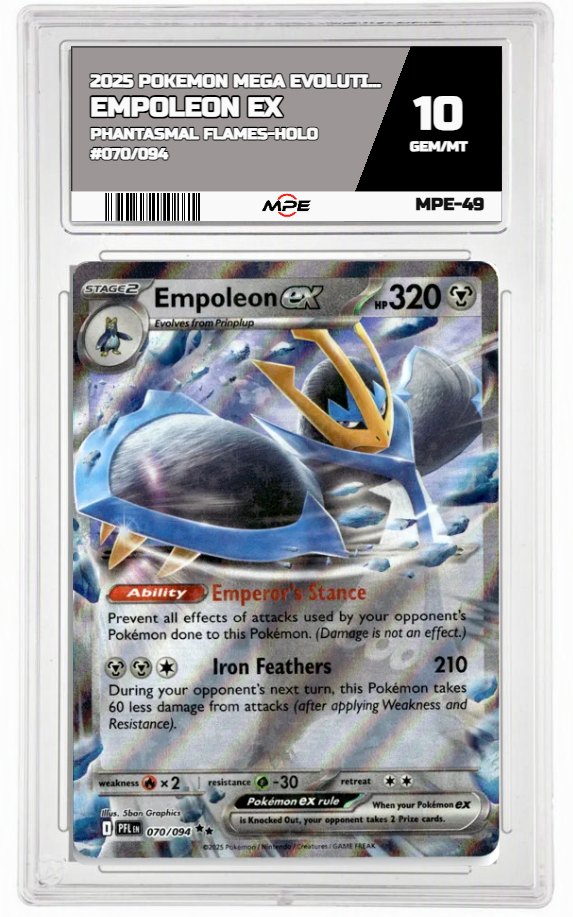 2025 POKEMON MEGA EVOLUTION PHANTASMAL FLAMES-HOLO #070/094 Empoleon EX MPE 10 GEM/MT — graded card auctioned from the MPE vault