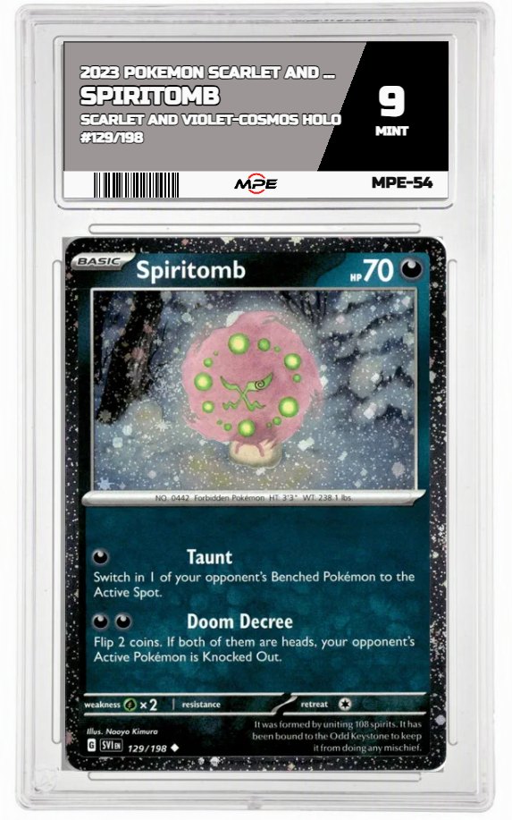 2023 POKEMON SV SCARLET AND VIOLET-Cosmos Holo #129/198 Spiritomb MPE 9 MINT — graded card auctioned from the MPE vault