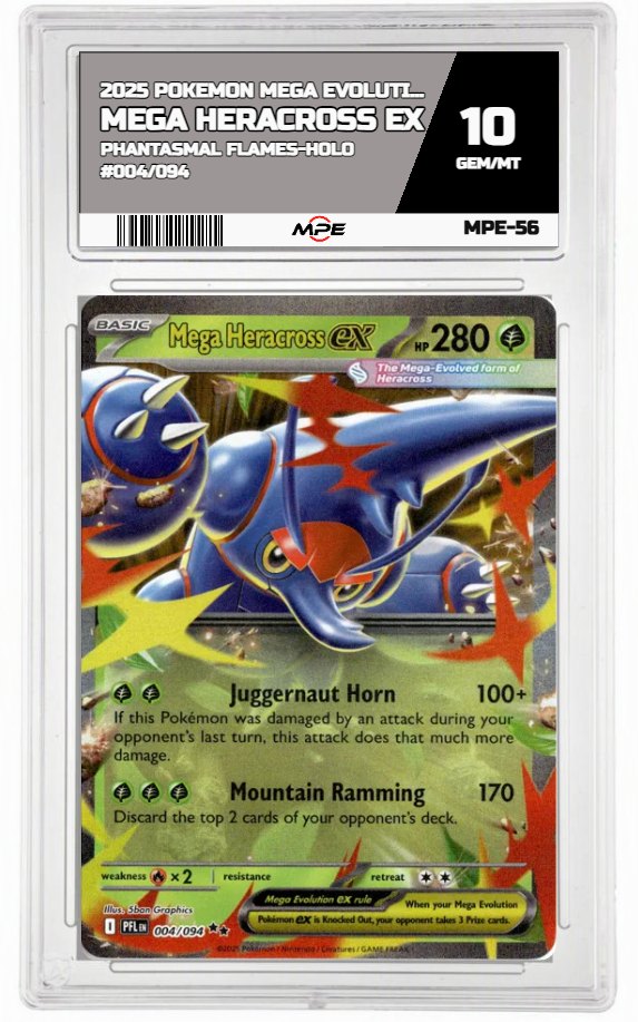 2025 POKEMON MEGA EVOLUTION PHANTASMAL FLAMES-HOLO #004/094 Mega Heracross EX MPE 10 GEM/MT — graded card auctioned from the MPE vault