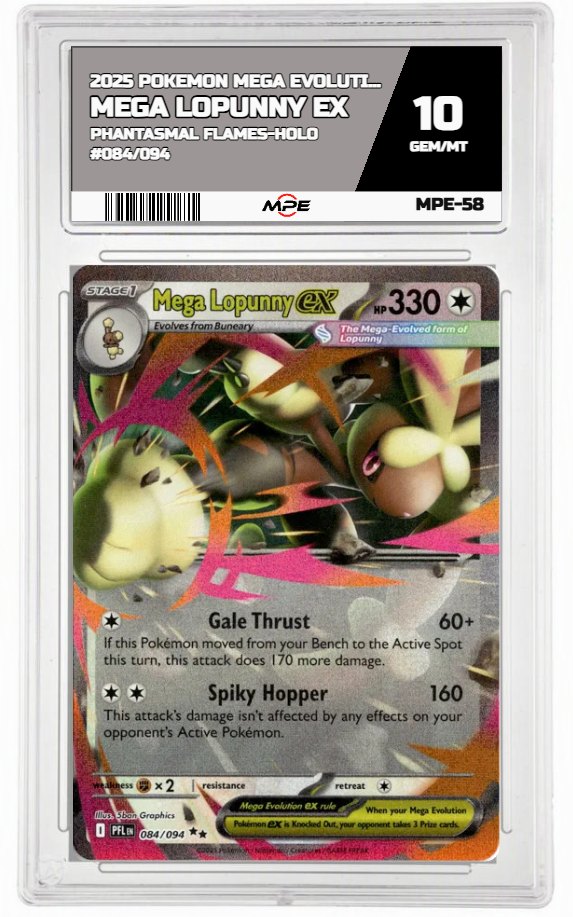 2025 POKEMON MEGA EVOLUTION PHANTASMAL FLAMES-HOLO #084/094 Mega Lopunny EX MPE 10 GEM/MT — graded card auctioned from the MPE vault