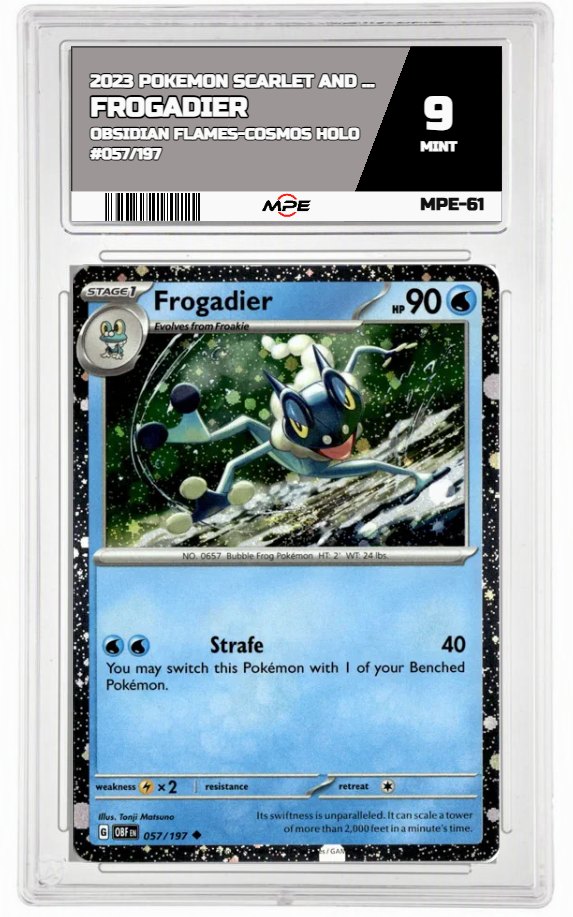 2023 POKEMON SV OBSIDIAN FLAMES-Cosmos Holo #057/197 FROGADIER MPE 9 MINT — graded card auctioned from the MPE vault
