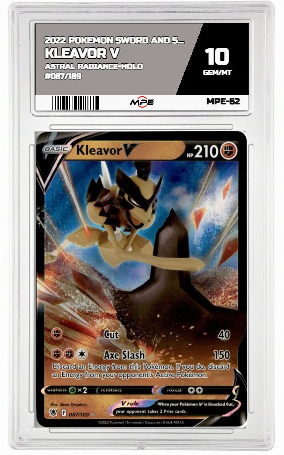 2022 POKEMON SWSH ASTRAL RADIANCE-HOLO #087/189 KLEAVOR V MPE 10 GEM/MT — graded card auctioned from the MPE vault