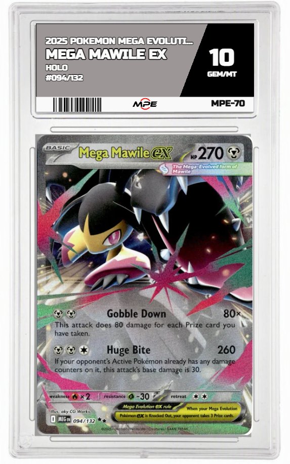 2025 POKEMON MEGA EVOLUTION HOLO #094/132 Mega Mawile EX MPE 10 GEM/MT — graded card auctioned from the MPE vault