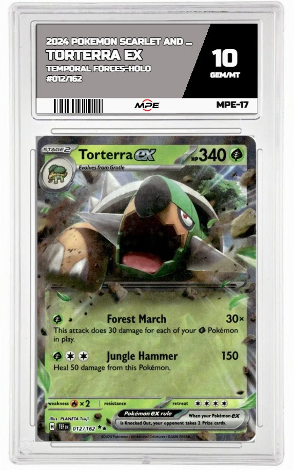 2024 POKEMON SCARLET AND VIOLET TEMPORAL FORCES-HOLO #012/162 TORTERRA EX MPE 10 GEM/MT — graded card auctioned from the MPE vault