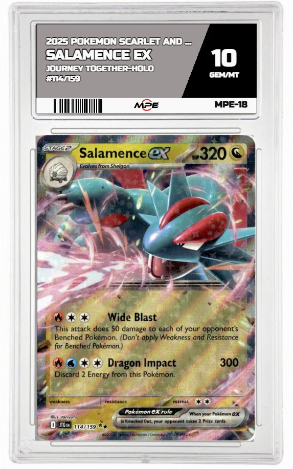 2025 POKEMON SCARLET AND VIOLET JOURNEY TOGETHER-HOLO #114/159 Salamence EX MPE 10 GEM/MT — graded card auctioned from the MPE vault