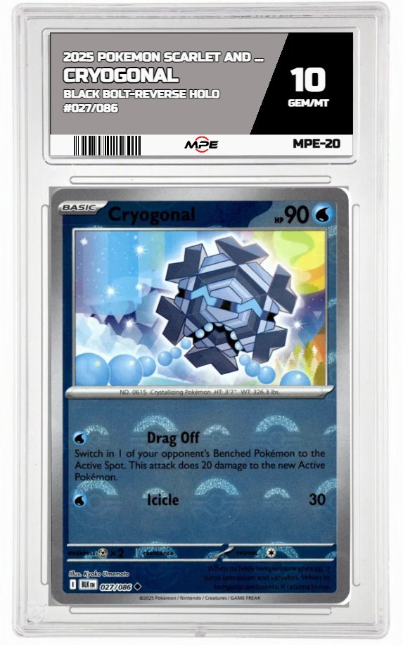 2025 POKEMON SCARLET AND VIOLET BLACK BOLT-REVERSE HOLO #027/086 CRYOGONAL MPE 10 GEM/MT — graded card auctioned from the MPE vault