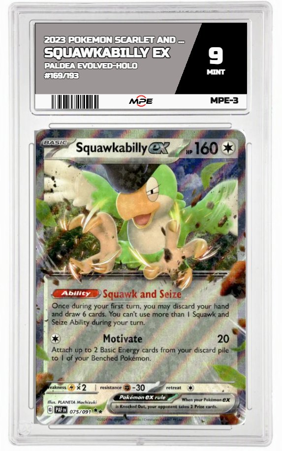 2023 POKEMON SCARLET AND VIOLET PALDEA EVOLVED-HOLO #169/193 Squawkabilly EX MPE 9 MINT — graded card auctioned from the MPE vault
