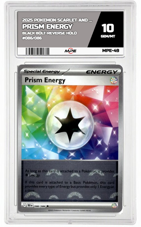 2025 POKEMON SCARLET AND VIOLET BLACK BOLT-REVERSE HOLO #086/086 Prism Energy MPE 10 GEM/MT — graded card auctioned from the MPE vault