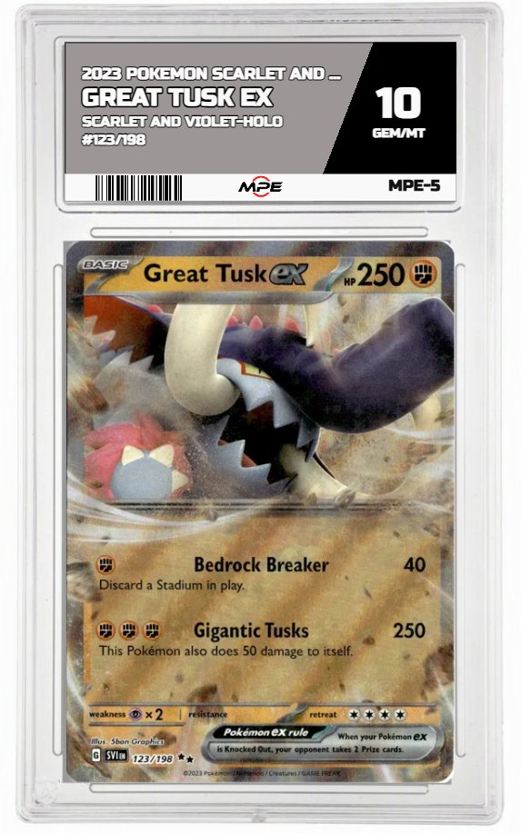2023 POKEMON SCARLET AND VIOLET SCARLET AND VIOLET-HOLO #123/198 Great Tusk EX MPE 10 GEM/MT — graded card auctioned from the MPE vault
