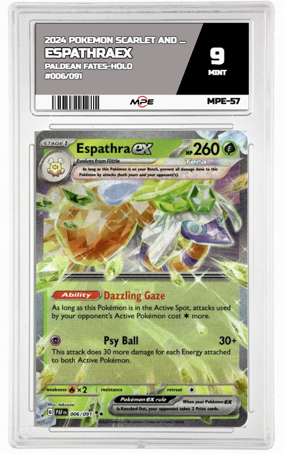 2024 POKEMON SCARLET AND VIOLET PALDEAN FATES-HOLO #006/091 EspathraEX MPE 9 MINT — graded card auctioned from the MPE vault