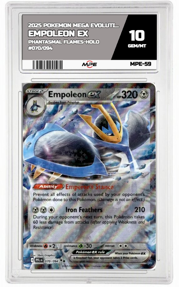 2025 POKEMON MEGA EVOLUTION PHANTASMAL FLAMES-HOLO #070/094 EMPOLEON EX MPE 10 GEM/MT — graded card auctioned from the MPE vault