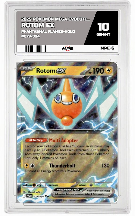 2025 POKEMON MEGA EVOLUTION PHANTASMAL FLAMES-HOLO #029/094 Rotom EX MPE 10 GEM/MT — graded card auctioned from the MPE vault