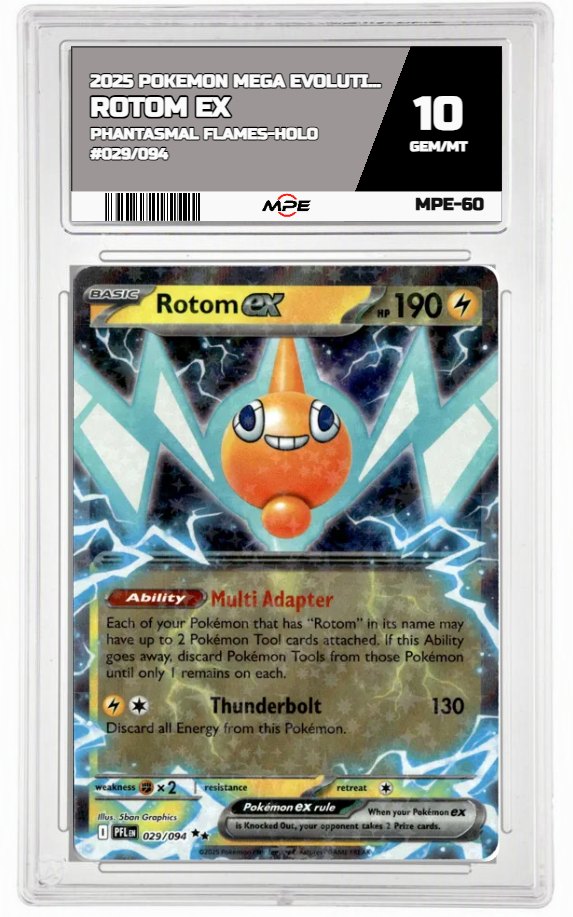2025 POKEMON MEGA EVOLUTION PHANTASMAL FLAMES-HOLO #029/094 ROTOM EX MPE 10 GEM/MT — graded card auctioned from the MPE vault