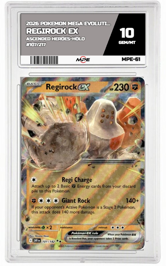 2026 POKEMON MEGA EVOLUTION ASCENDED HEROES-HOLO #107/217 REGIROCK EX MPE 10 GEM/MT — graded card auctioned from the MPE vault