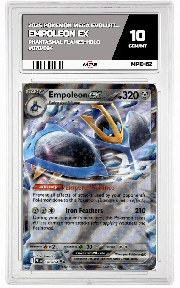 2025 POKEMON MEGA EVOLUTION PHANTASMAL FLAMES-HOLO #070/094 EMPOLEON EX MPE 10 GEM/MT — graded card auctioned from the MPE vault