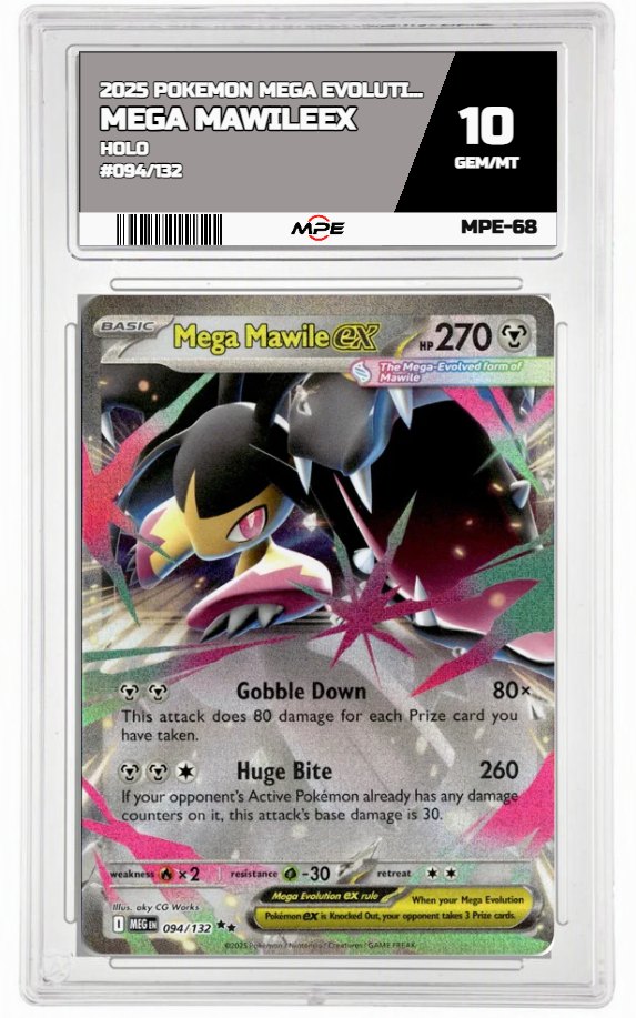 2025 POKEMON MEGA EVOLUTION HOLO #094/132 Mega MawileEX MPE 10 GEM/MT — graded card auctioned from the MPE vault