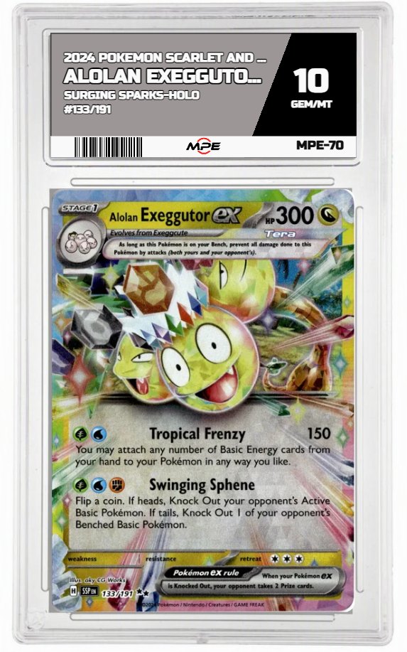 2024 POKEMON SCARLET AND VIOLET SURGING SPARKS-HOLO #133/191 Alolan Exeggutor EX MPE 10 GEM/MT — graded card auctioned from the MPE vault