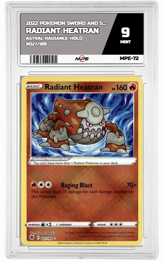2022 POKEMON SWORD AND SHIELD ASTRAL RADIANCE-HOLO #027/189 Radiant Heatran MPE 9 MINT — graded card auctioned from the MPE vault