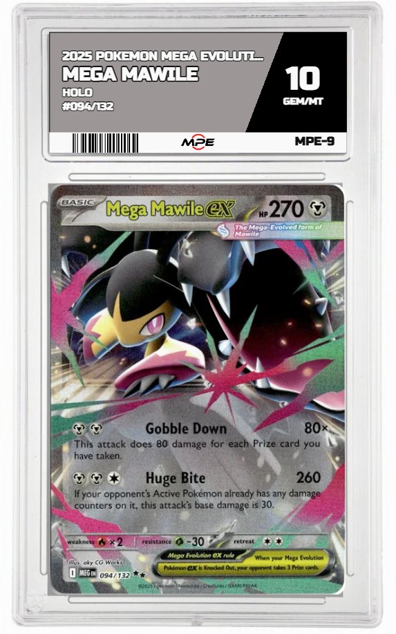 2025 POKEMON MEGA EVOLUTION HOLO #094/132 MEGA MAWILE MPE 10 GEM/MT — graded card auctioned from the MPE vault