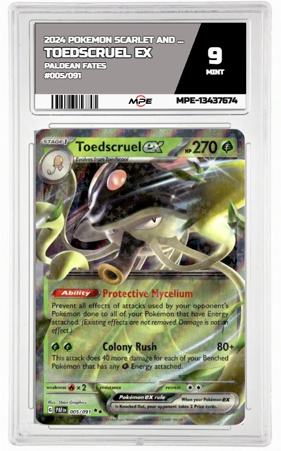 2024 POKEMON SCARLET AND VIOLET PALDEAN FATES #005/091 Toedscruel EX MPE 9 MINT — graded card auctioned from the MPE vault