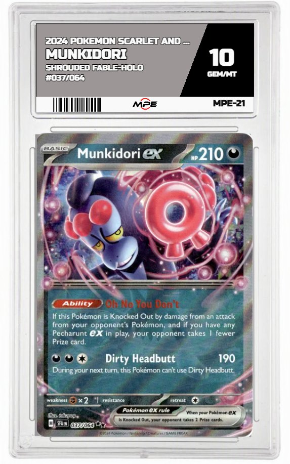 2024 POKEMON SCARLET AND VIOLET SHROUDED FABLE-HOLO #037/064 MUNKIDORI MPE 10 GEM/MT — graded card auctioned from the MPE vault