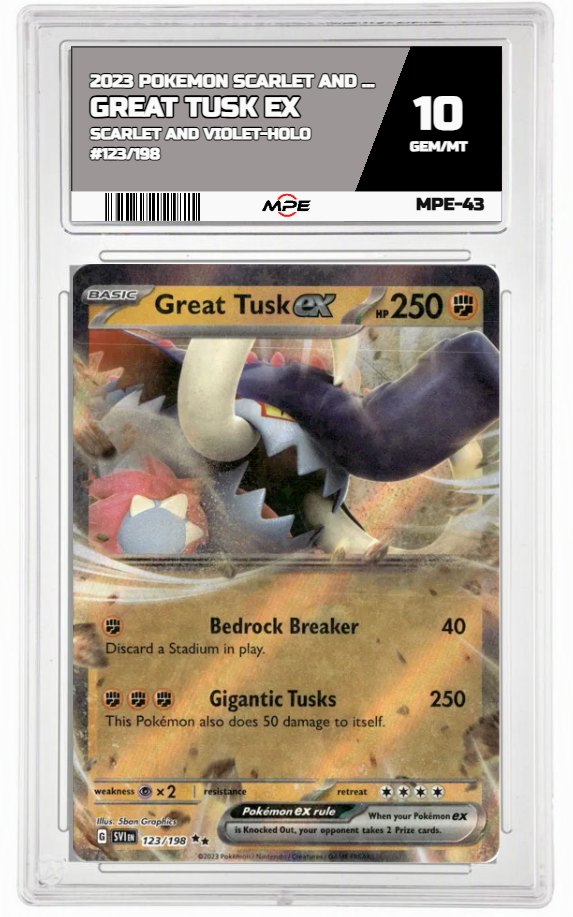2023 POKEMON SCARLET AND VIOLET SCARLET AND VIOLET-HOLO #123/198 Great Tusk EX MPE 10 GEM/MT — graded card auctioned from the MPE vault