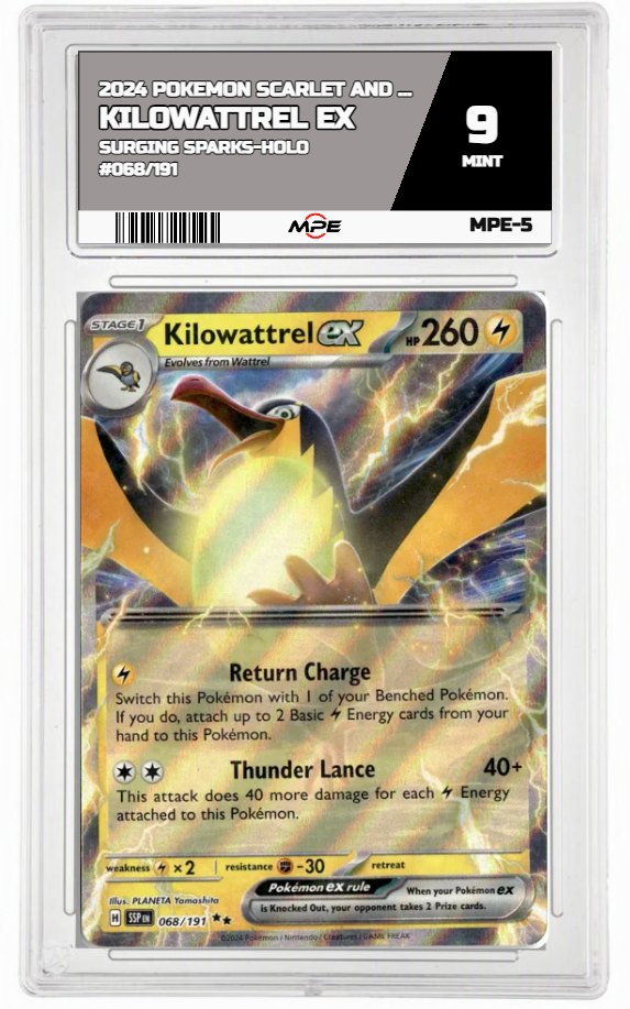 2024 POKEMON SCARLET AND VIOLET SURGING SPARKS-HOLO #068/191 Kilowattrel EX MPE 9 MINT — graded card auctioned from the MPE vault