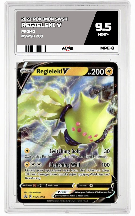 2023 POKEMON SWSH PROMO #SWSH 280 REGIELEKI V MPE 9.5 MINT+ — graded card auctioned from the MPE vault
