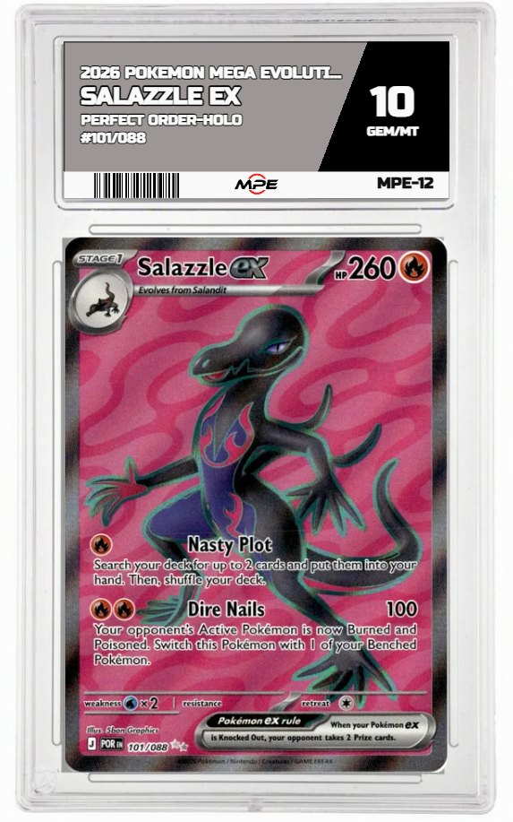 2026 POKEMON MEGA EVOLUTION PERFECT ORDER-HOLO #101/088 Salazzle EX MPE 10 GEM/MT — graded card auctioned from the MPE vault