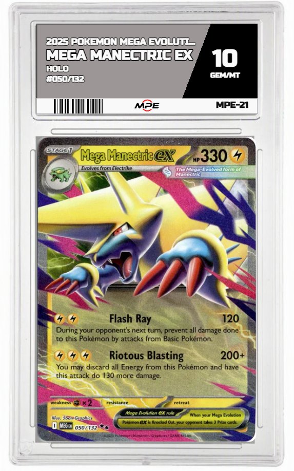 2025 POKEMON MEGA EVOLUTION HOLO #050/132 Mega Manectric EX MPE 10 GEM/MT — graded card auctioned from the MPE vault