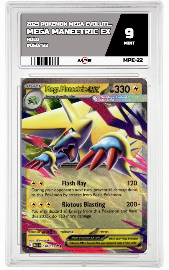 2025 POKEMON MEGA EVOLUTION HOLO #050/132 Mega Manectric EX MPE 9 MINT — graded card auctioned from the MPE vault