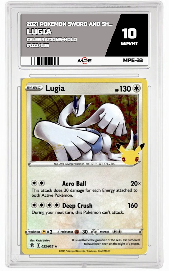 2021 POKEMON SWORD AND SHIELD CELEBRATIONS-HOLO #022/025 Lugia MPE 10 GEM/MT — graded card auctioned from the MPE vault