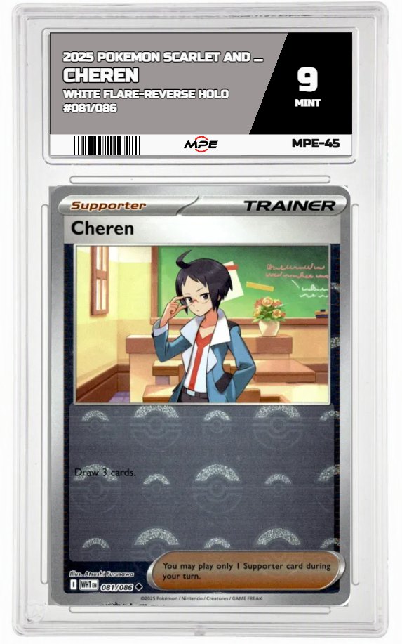 2025 POKEMON SCARLET AND VIOLET WHITE FLARE-REVERSE HOLO #081/086 CHEREN MPE 9 MINT — graded card auctioned from the MPE vault