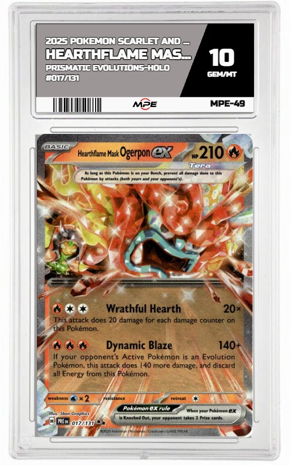 2025 POKEMON SCARLET AND VIOLET PRISMATIC EVOLUTIONS-HOLO #017/131 Hearthflame Mask Ogerpon EX MPE 10 GEM/MT — graded card auctioned from the MPE vault