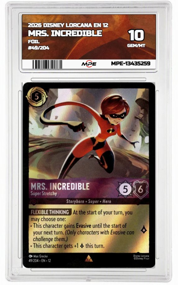 2026 DISNEY LORCANA EN 12 FOIL #49/204 MRS. INCREDIBLE MPE 10 GEM/MT — graded card auctioned from the MPE vault