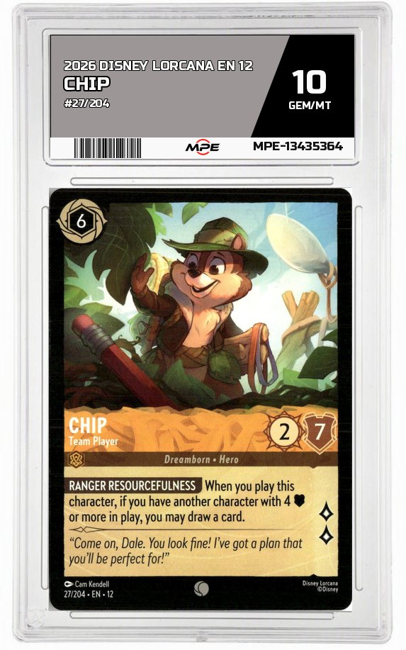 2026 DISNEY LORCANA EN 12 #27/204 CHIP MPE 10 GEM/MT — graded card auctioned from the MPE vault