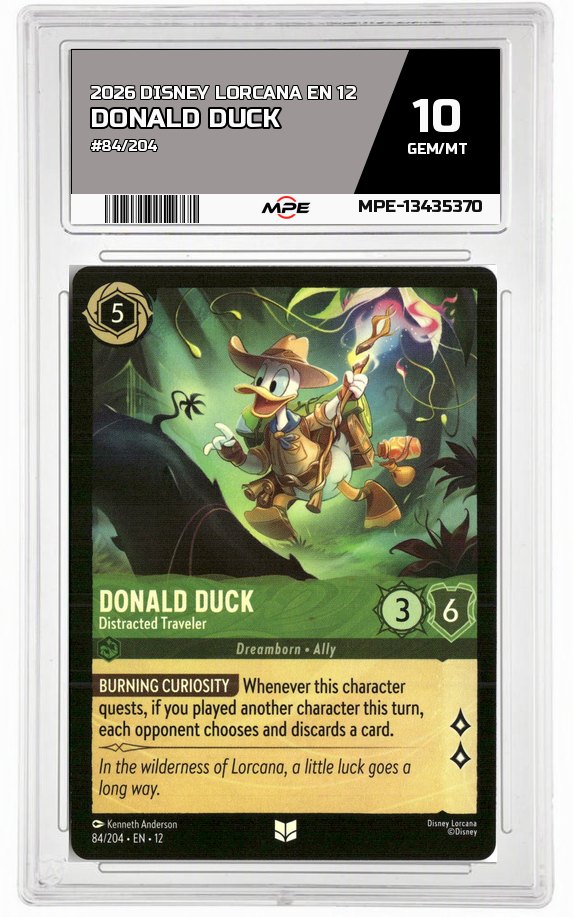 2026 DISNEY LORCANA EN 12 #84/204 DONALD DUCK MPE 10 GEM/MT — graded card auctioned from the MPE vault