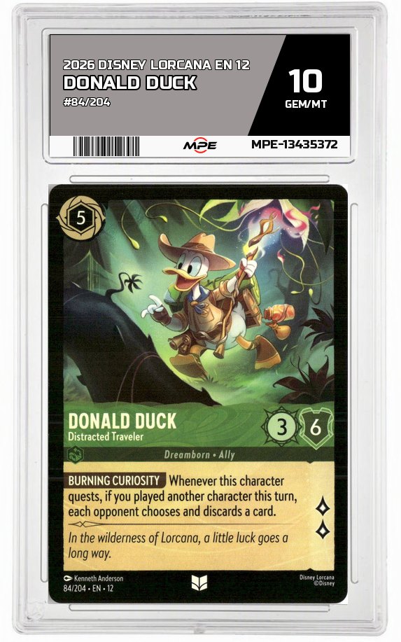 2026 DISNEY LORCANA EN 12 #84/204 DONALD DUCK MPE 10 GEM/MT — graded card auctioned from the MPE vault