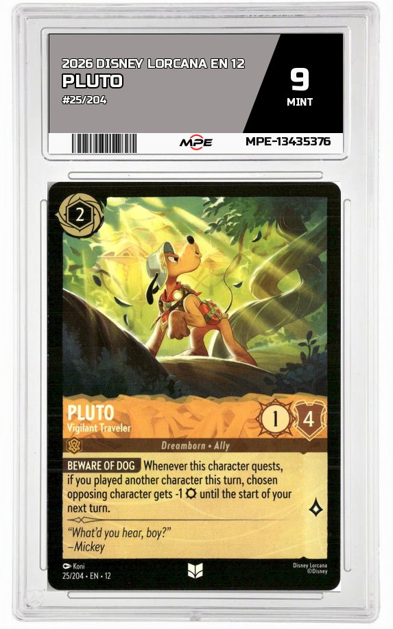 2026 DISNEY LORCANA EN 12 #25/204 PLUTO MPE 9 MINT — graded card auctioned from the MPE vault