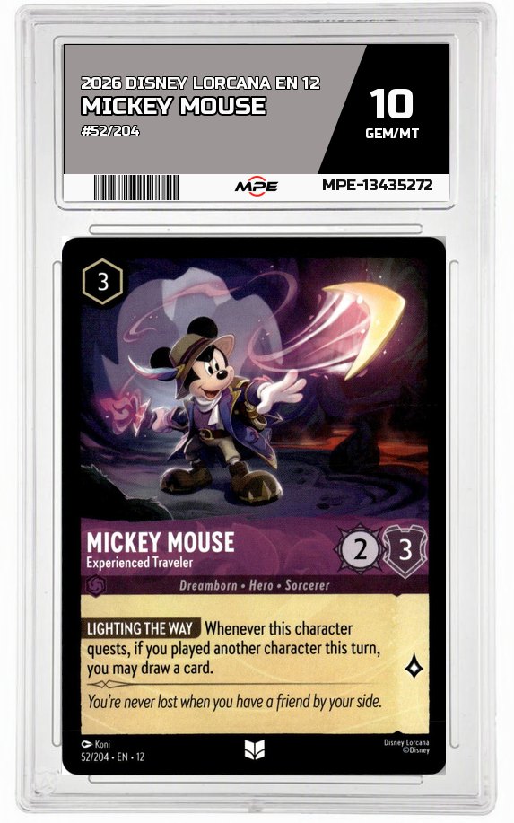 2026 DISNEY LORCANA EN 12 #52/204 MICKEY MOUSE MPE 10 GEM/MT — graded card auctioned from the MPE vault