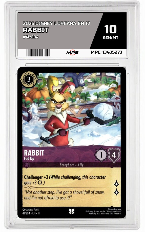 2026 DISNEY LORCANA EN 12 #41/204 RABBIT MPE 10 GEM/MT — graded card auctioned from the MPE vault