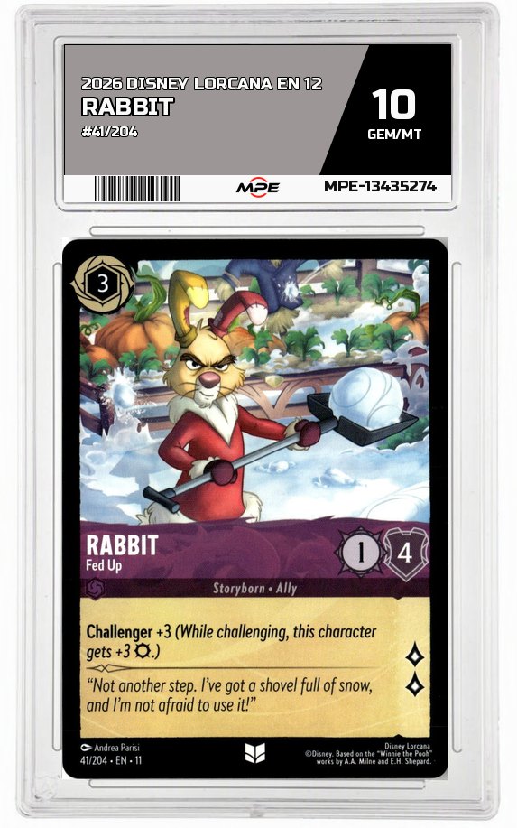 2026 DISNEY LORCANA EN 12 #41/204 RABBIT MPE 10 GEM/MT — graded card auctioned from the MPE vault