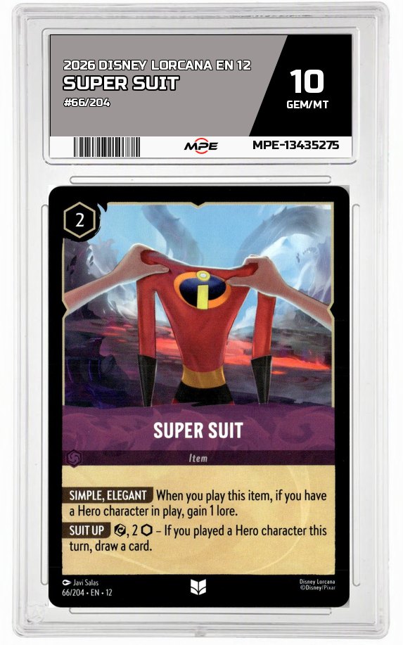 2026 DISNEY LORCANA EN 12 #66/204 SUPER SUIT MPE 10 GEM/MT — graded card auctioned from the MPE vault