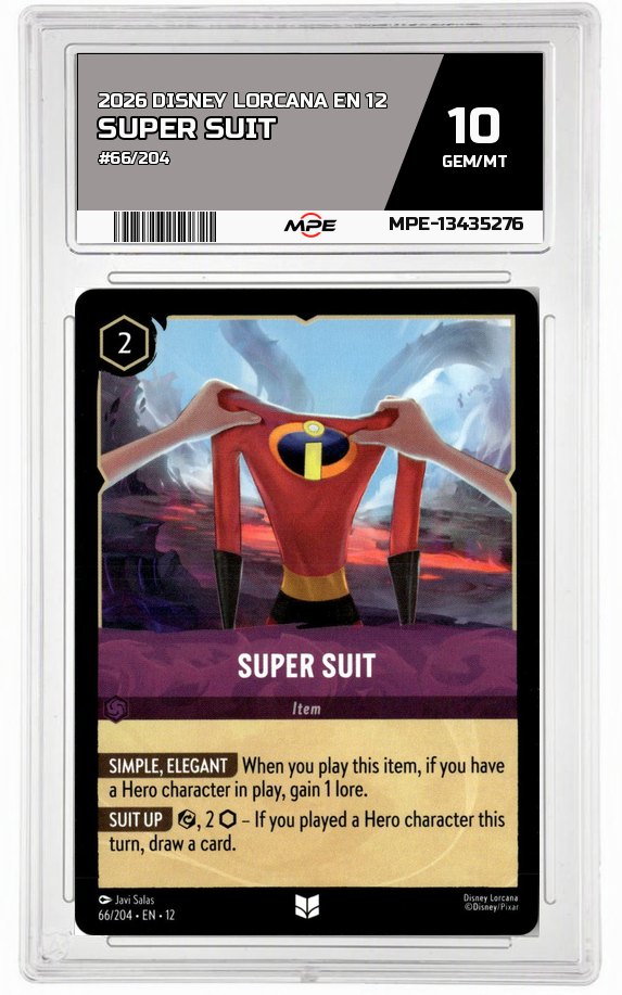 2026 DISNEY LORCANA EN 12 #66/204 SUPER SUIT MPE 10 GEM/MT — graded card auctioned from the MPE vault